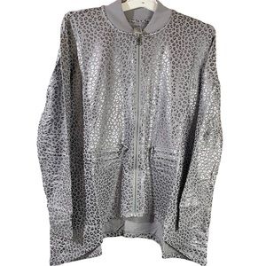 Zuda oversized animal print metallic bomber jacket asymmetric hem size Small